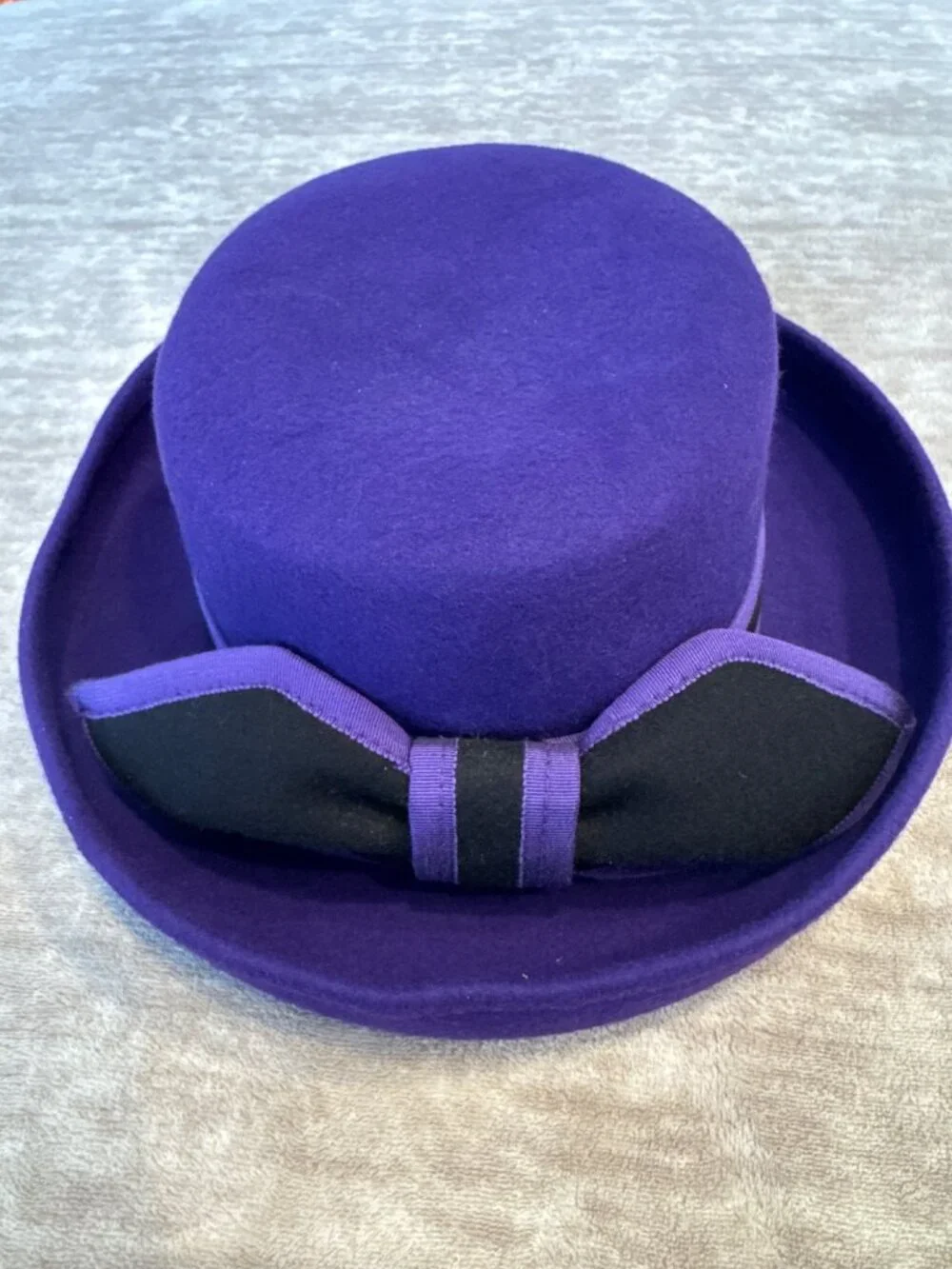 Vtg Purple Wool Bowler Hat Black Ribbon Made USA Compagne International Express